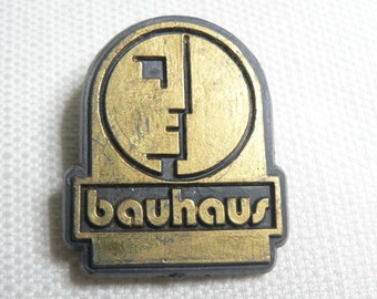 Vintage 80s Bauhaus - Face Logo in Gold - Pin / Button / Badge