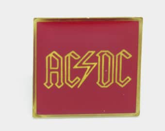 Vintage 80s AC/DC Logo Red Enamel Pin / Button / Badge