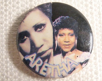 Vintage 80s Aretha Franklin - Pin / Button / Badge