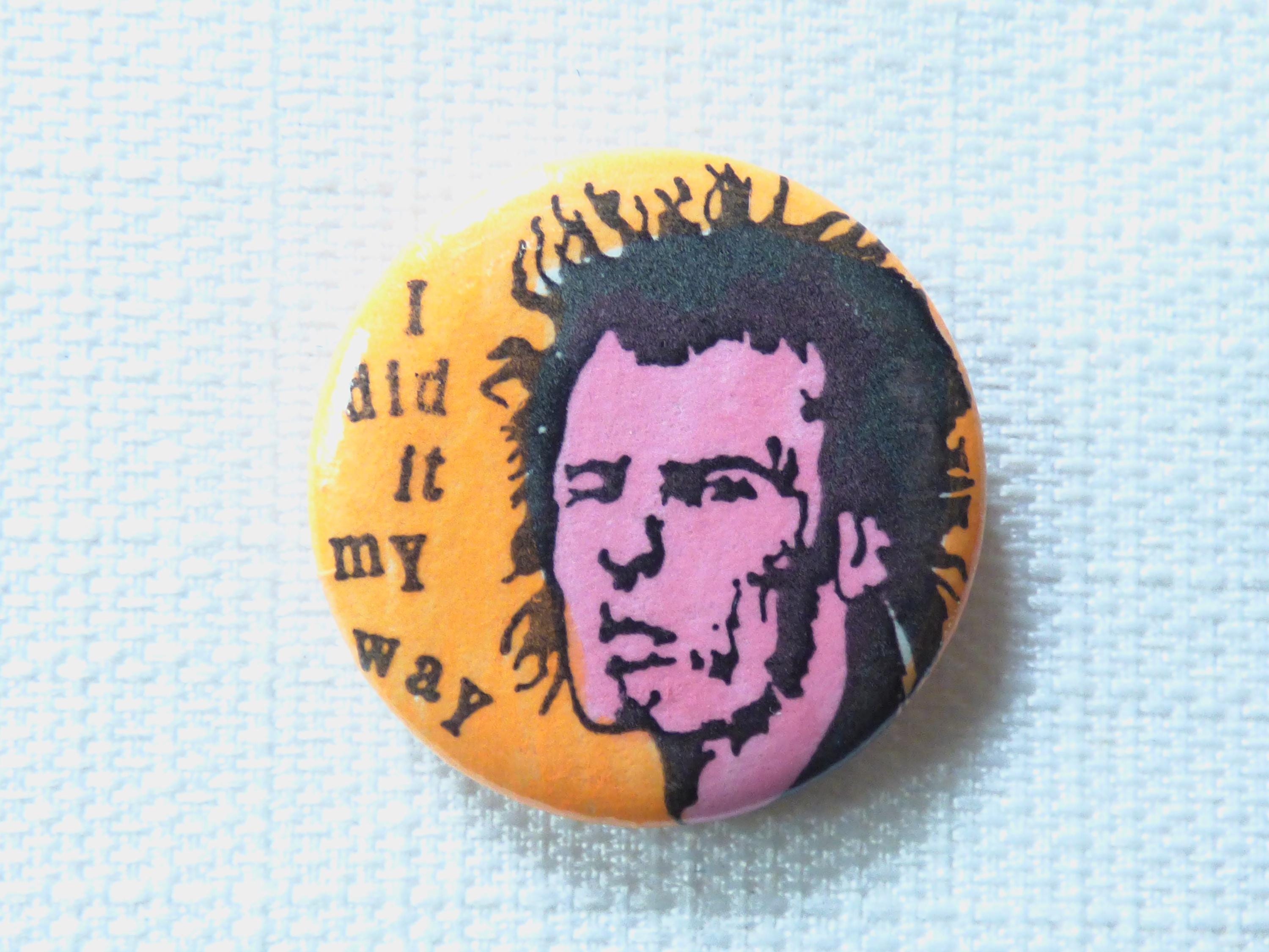 SID VICIOUS Black & Red Mirror Pin, Vintage 1970s Punk Rock