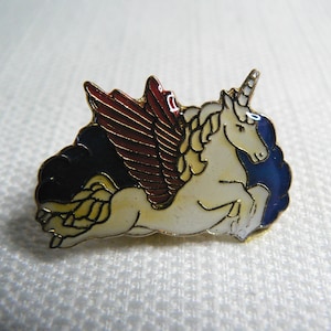 Deadstock - mai indossato - Vintage anni 80 - unicorno / Pegasus - carina / Kawaii smalto Pin / pulsante / Pinback