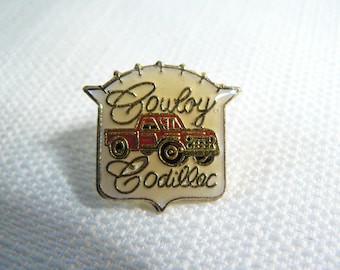 Deadstock - Never Worn - Vintage 80s - Country - Pick Up Truck - Cowboy Cadillac - Enamel Pin / Button / Pinback