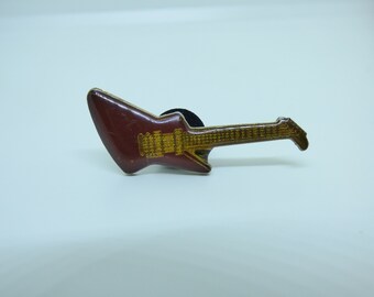 Vintage 80s Brown Enamel Gibson Explorer Electric Guitar Pin / Button / Badge