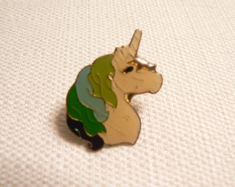 Vintage 80s Mutli-Color Hair Unicorn Enamel Pin / Button / Badge