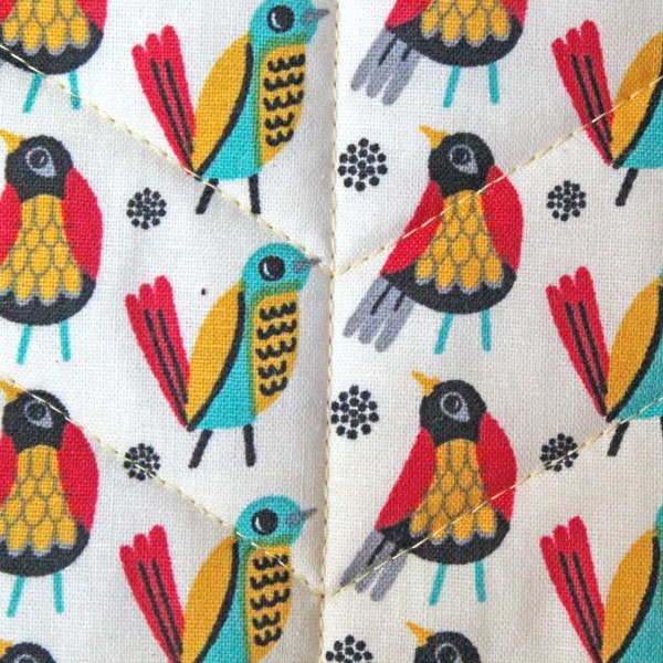 Baby play mat (small): Birds and stripes with quilted leaf pattern, 100% cotton and organic bamboo