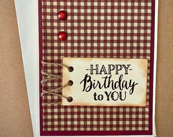 Happy Birthday to you greeting card, 5 x 7, embellished, blank inside, cream card stock, cream envelope