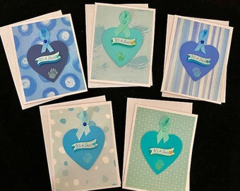 It's a boy, greeting cards, 5 pack, 4x5, embellished, card stock, folded, blank inside, matching envelope