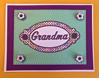 Grandma greeting card, Birthday, Mother's Day,  5 x 7, embellished, folded, blank, off white card stock, off white envelope