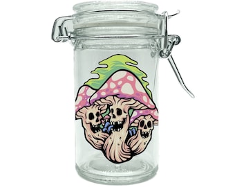 Airtight Stash Jar, Psychedelic Mushroom Skull Design, Smell Proof Storage Container