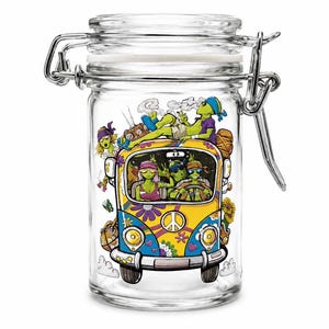 Alien Van Stash Jar, Psychedelic Weed Storage Jar, Hippie Glass Herb Jar, Retro Cannabis Container, UFO Stoner Gift, Airtight Jar