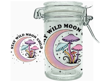 Mushroom Moon Child Glass Stash Jar, Air Tight Container