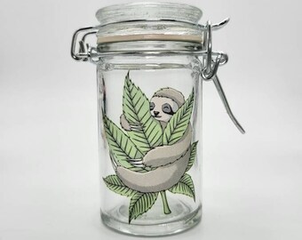 2.5 Ounce Glass Herb Storage Stash Jar w/Clamp Style,3-1/2"Airtight Odor-Proof 