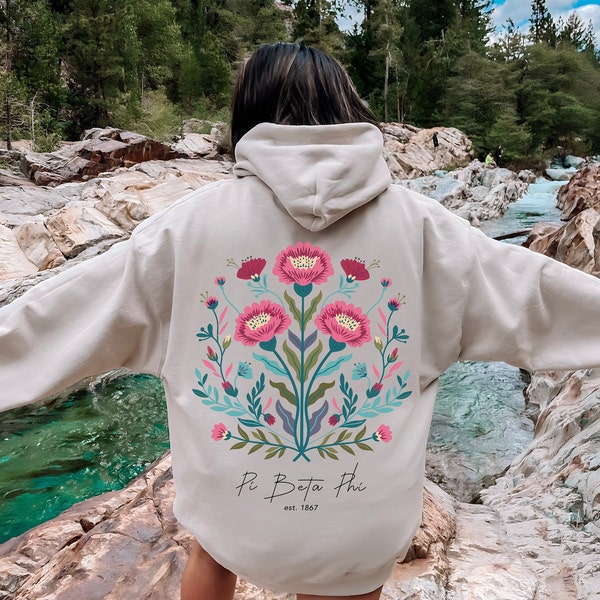 Pi Beta Phi Hoodie, Pi Phi Boho Flowers Trendy Sorority Oversized Hoodie