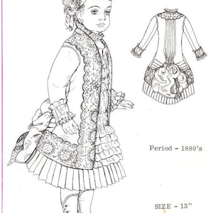 Doll dress clothes Sewing Pattern vintage look dress size 13" Victorian french fashion 5021