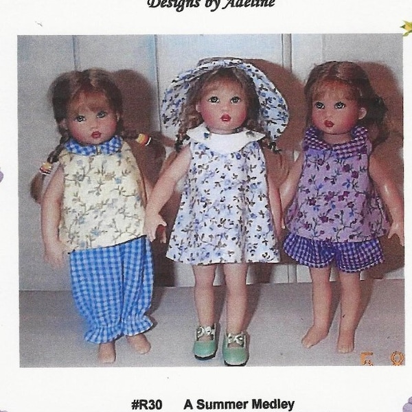 Short pant sets dress hat Pattern fitd 7.5" doll Riley Kish Sewing Pattern Tiny Betsy, elf, Lati Yellow BJD