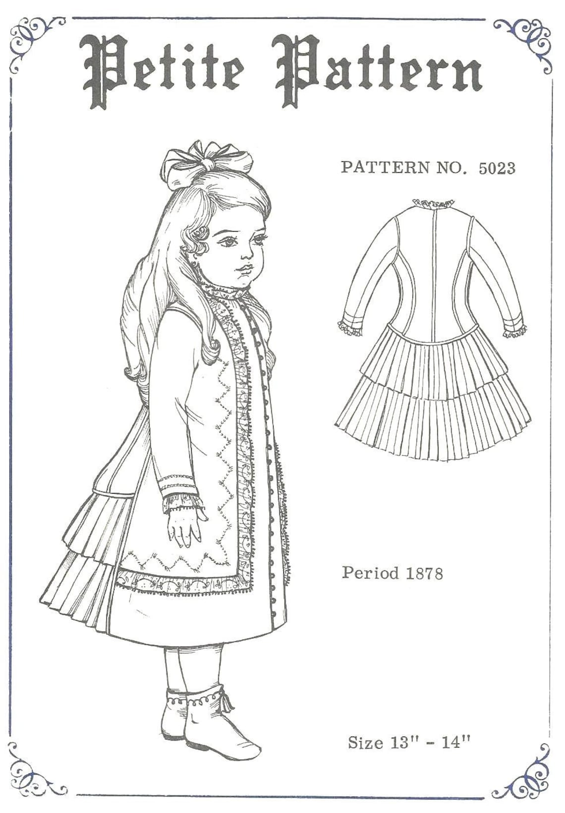 Sewing Pattern Vintage Look Victorian Fashion Doll Clothes Dress Size