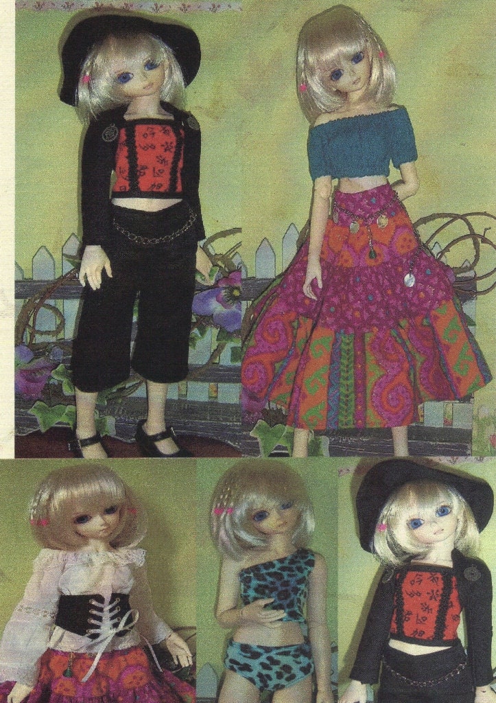 Ball joint doll peasant blous shoulder top Shrug,corset,skirt pants,hat sewing PATTERN 42cm mini fee 16 MSD BJD