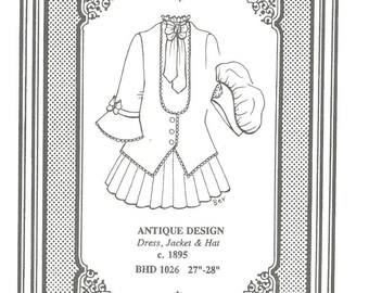 27-28" BJD school girl DOLL dress Jacke hat sewing PATTERN 1026