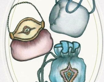 DOLL Sewing pattern Antique Purses Bags hand muff sizes Sm Med lg included  B-334