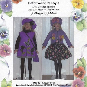 12&quot; Marley Wentworth Fashion Doll turtleneck dress thight socks jacket beret tote Sewing Pattern Mar40