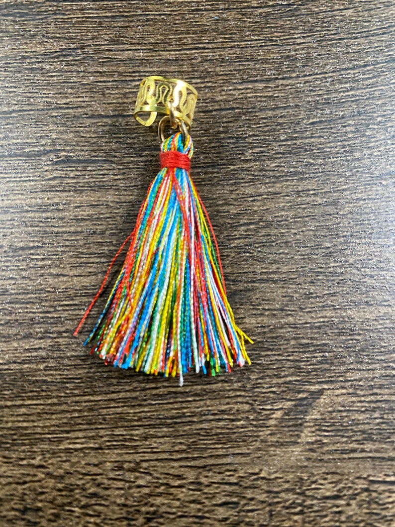 Loc Jewelry Gold Feather Rainbow Tassel and Beaded Cowrie Shell 3 Piece Set
