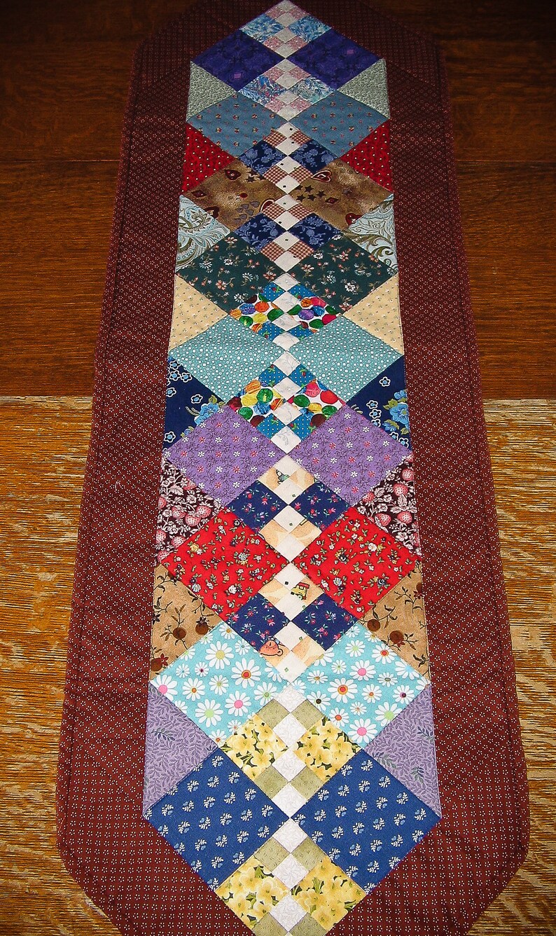 Colorful Triple 4-Patch Reversible Patchwork Table Runner