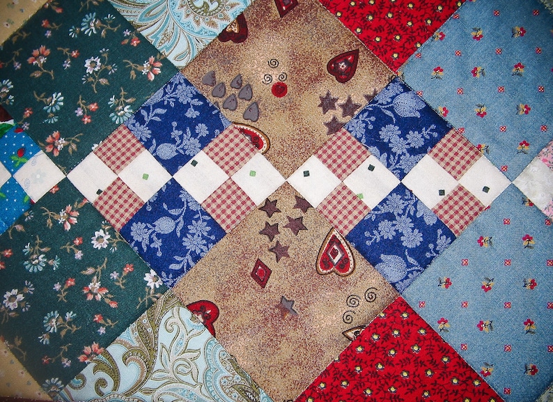 Colorful Triple 4-Patch Reversible Patchwork Table Runner