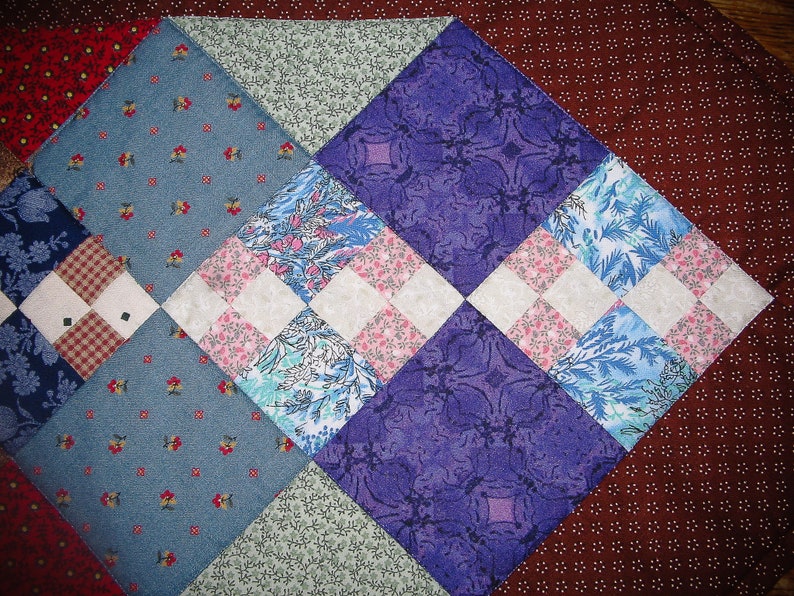 Colorful Triple 4-Patch Reversible Patchwork Table Runner