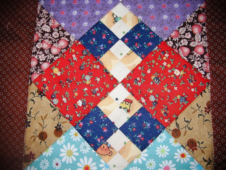 Colorful Triple 4-Patch Reversible Patchwork Table Runner