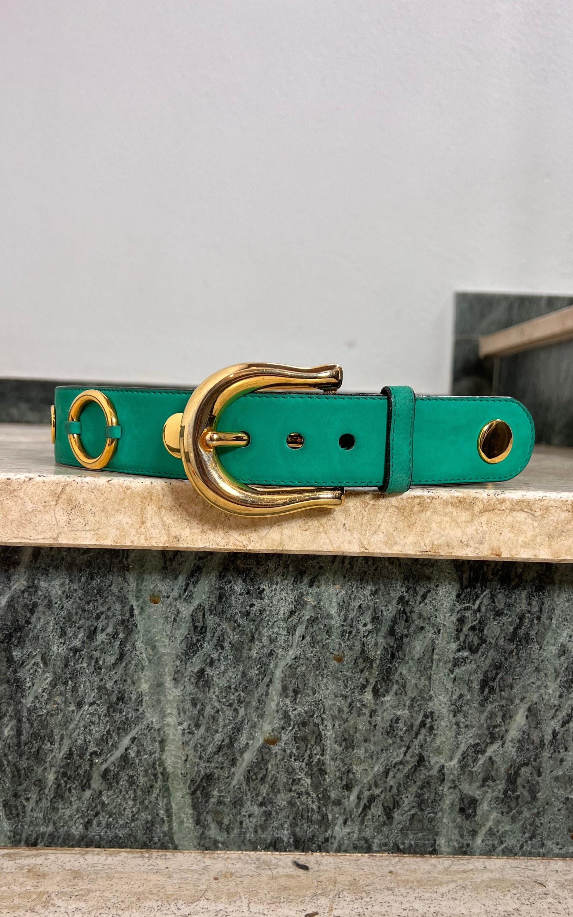 ESCADA Blue Reptile Embossed Leather Belt with Double \