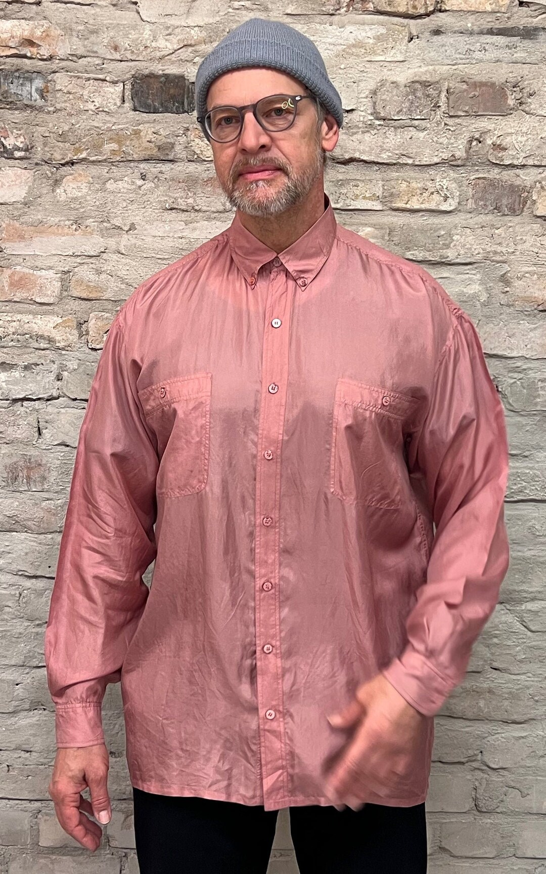 Vintage Mens Silk Button Down Shirt Etsy