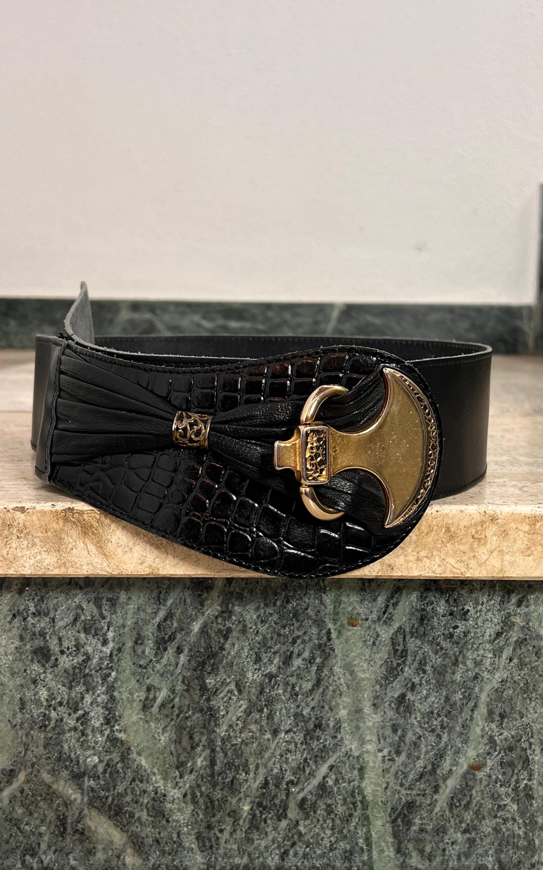 Vintage Belt Leather Gold Metal Chunky 90s Whimsigoth Statement Belt Size Small 90s Circle Belt - Etsy main image 4