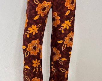 Vintage 70s Brown Floral Print Pants