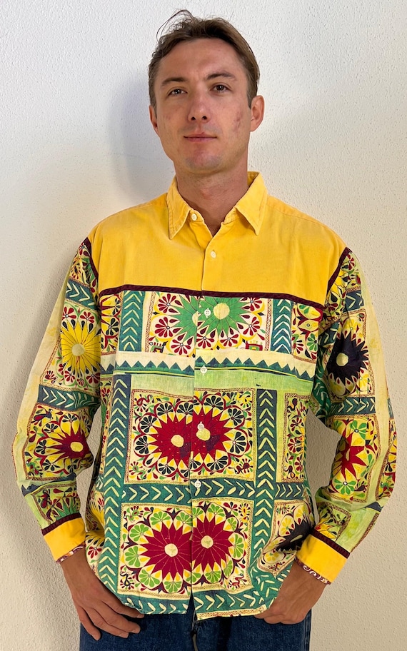 Replay, Vintage 90s MENS Replay Made in Italy Colourful Cotton Shirt