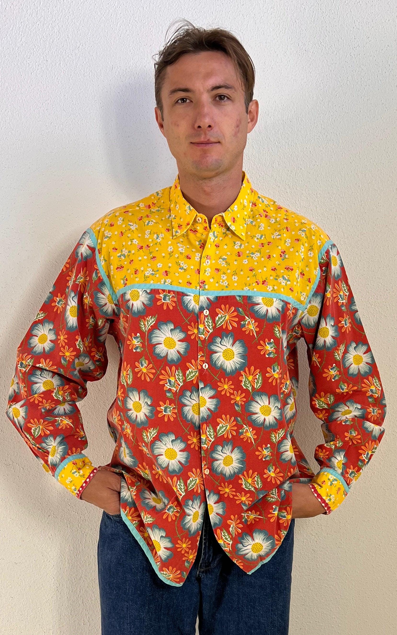 Replay, Vintage 90s MENS Replay Floral Patchwork Cotton Shirt – Size XXL