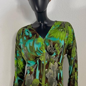 Vintage Versace Silk Top - Iconic Cactus and Jungle Print