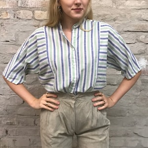 Vintage 80s Stripe Cotton Blouse