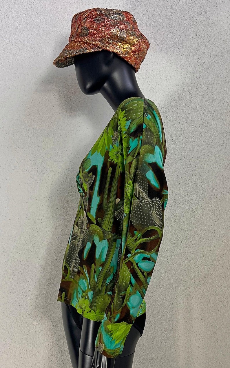 Vintage Versace Silk Top - Iconic Cactus and Jungle Print