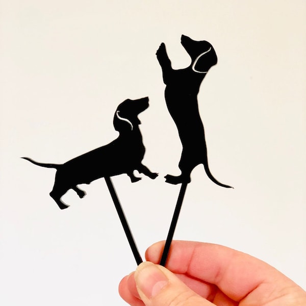 Two Little Dachshund Dog Cake Toppers | Sausage Dog Cake Topper | Puppy Cake Topper |  Doxie | Weiner Dog | Acrylic Cake toppers