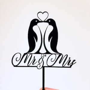Adorno para tarta de bodas con diseño de pingüinos / Decoración para tarta de bodas / Sr. y Sra. Pingüinos / Boda / Suministros para tartas / Suministros para fiestas hechos a medida