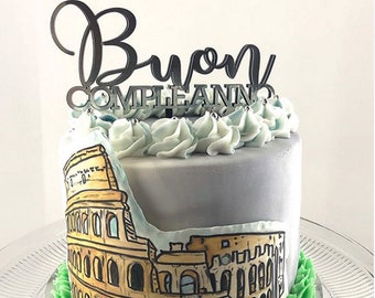 Buon Compleanno Italian Themed Cake Topper, topper italiano de pastel de feliz cumpleaños, cumpleaños temático de Italia, topper buon compleanno