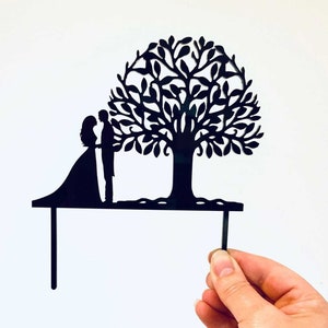 Wedding Cake Topper | Couple under a Tree Acrylic Topper | Rustic Wedding Decor