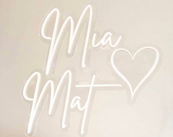 Double Layered Personalised Cake Topper with Two Names & Heart, Available in Acrylic or Bamboo