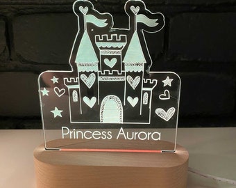 Princess Castle Personalised Night Light, Kids Bedroom, Nursery Night Light, Custom Light, Child's Playroom, Gift For Kids, LED Castle light