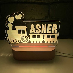 Choo Choo Train Personalised Night Light, Kids Bedroom, Nursery Night Light, Custom Light, Child&#39;s Playroom, Gift For Kids, Train LED light