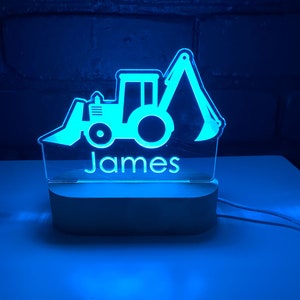 Construction Digger Personalised Night Light, Kids Bedroom, Nursery Night Light, Custom Light, Child's Playroom, Gift For Kids, LED light