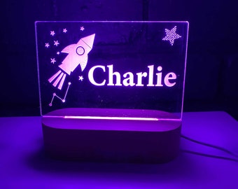 Space Rocket Personalised Night Light, Night Light, Kids Bedroom, Nursery Night Light, Custom Night Light, Child's Playroom, Gift For Kids