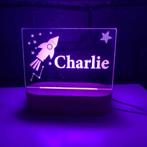 Space Rocket Personalised Night Light, Night Light, Kids Bedroom, Nursery Night Light, Custom Night Light, Child&#39;s Playroom, Gift For Kids
