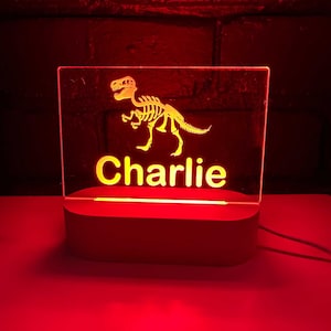 Dinosaur Skeleton Personalised Night Light, Night Light, Kids Bedroom, Nursery Night Light, Custom Light, Child&#39;s Playroom, Gift For Kids