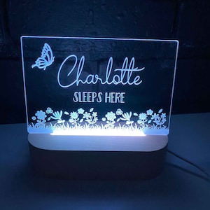 Vlindertuin Gepersonaliseerd nachtlampje, nachtlampje, kinderslaapkamer, kinderkamernachtlampje, aangepast licht, kinderspeelkamer, cadeau voor kinderen